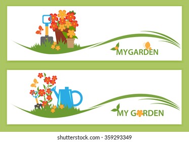 set of gardening banner