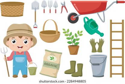 Set of gardening cartoon elements