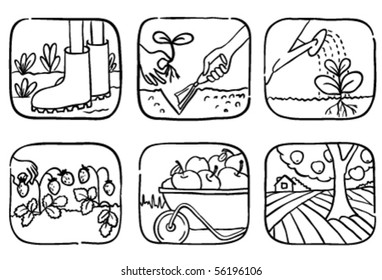 Set of gardening doodle icons