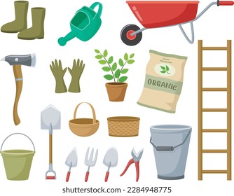 Set of gardening elements cartoon