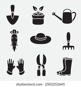 set of gardening good for icons, symbols, logo, silhouette design, etc