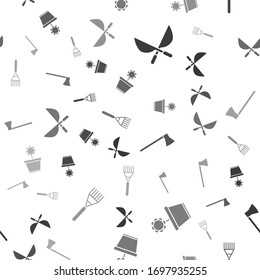 Jardín de tijeras hechas a mano, Flor en olla, Cera de madera y Jardín rake en un patrón sin fisuras. Vector