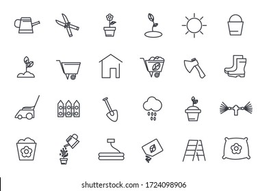 Set Gardening Icon Template For Graphic And Web Design Collection. Garden Pack Symbol Logo Vector Illustration