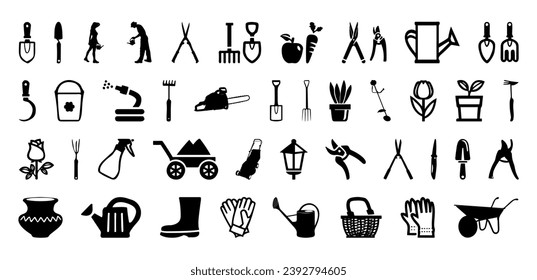 Set of gardening icons collection isolated on a white background.
