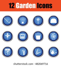 Set of gardening icons.  Glossy button design. Vector illustration.
