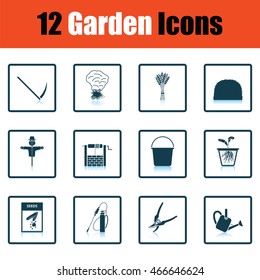 Set of gardening icons. Shadow reflection design. Vector illustration.