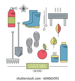 Set of gardening icons. Simple basic universal elements.