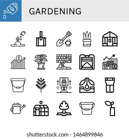 Set of gardening icons such as Watering can, Plant, Shovel, Greenhouse, Growth, Compost, Bucket, Dill, Seed, Planter , gardening