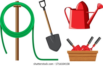 Set of gardening items on white background illustration