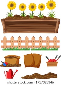 Set of gardening items on white background illustration