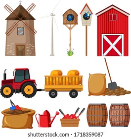 Set of gardening items on white background illustration