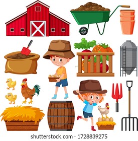 Set of gardening items on white background illustration