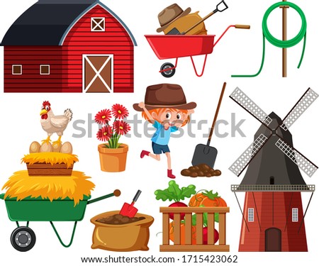 Set of gardening items on white background illustration