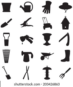 Set of Gardening Object Silhouettes