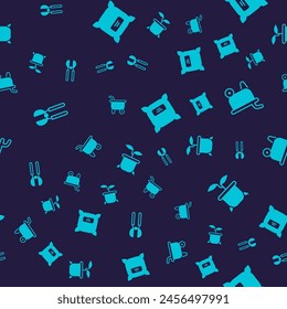 Set Gardening scissors, Wheelbarrow, Pack full of seeds and Plant pot on seamless pattern. Vector