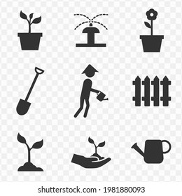 Conjunto de íconos vectoriales simples de jardinería con fondo transparente (PNG). Ilustración vectorial.