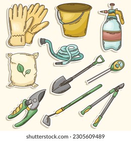 Set of Gardening Tools Cute Sticker Illustration