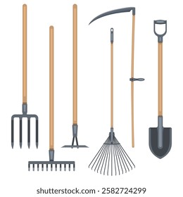 Set of Gardening Tools Flat Design Illustrations. Vector Collection