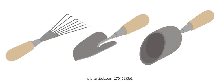 Set of gardening tools - hand drawn isometric vector illustration.