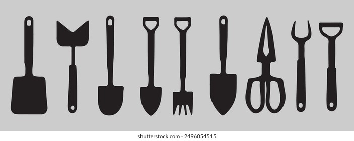 Set of Gardening tools Icon silhouette vector style with white background, illustration