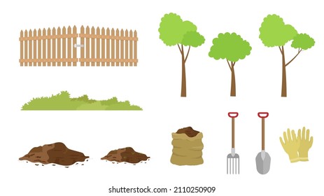Set of gardening tools isolated on white background vector illustration.