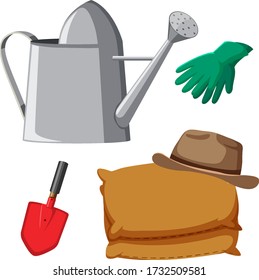 Set of gardening tools on white background illustration