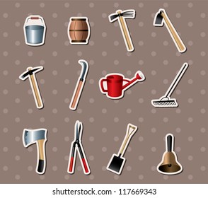 set of Gardening tools stickers