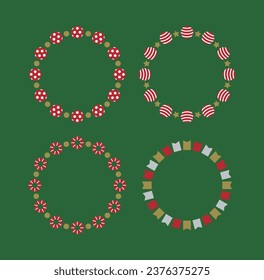 A set of garland border background illustrations with a December Christmas concept. Various Christmas decorations such as patterned balls and flags.