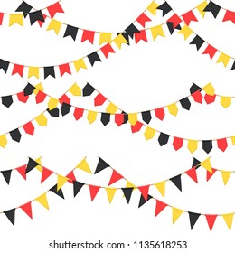 Set of garland with celebration flags chain, black, yellow, yellow pennons with no background, footer and banner for celebration