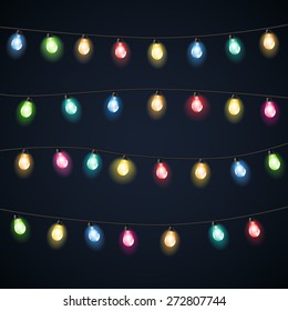Set of garland Christmas lights bulbs. Vectors illustration