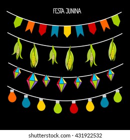 Set of garlands for Brazilian Festa Junina party, celebration, vector illustration