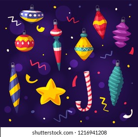 Set of garlands. Cartoon vector illustration. New Year, Christmas or Birthday concept. Holiday celebration