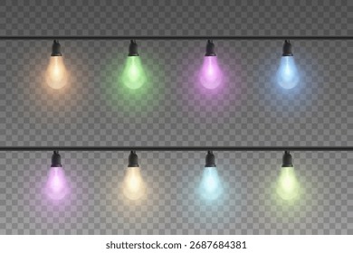 Conjunto de guirnaldas en forma de bombillas. Decoración del Año Nuevo. Vector.