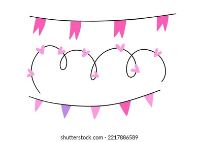 set of garlands in hand drawn flat style. cakes, glasses, vector illustration