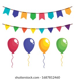 set garlands hanging with balloons helium vector illustration design