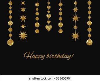 Set of garlands made of gold glitter texture and a place for text
