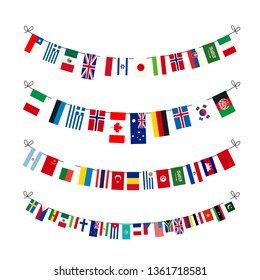 Set of garlands with true proportions flags of world sovereign states on white