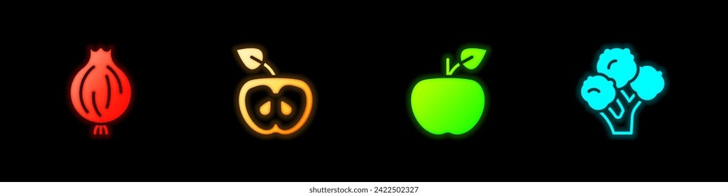 Set Garlic, Apple,  and Broccoli icon. Vector