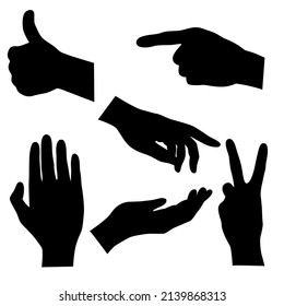 Set garlic hand silhouettes vector illustration. Collection human hand with different signs and gestures isolated object