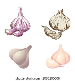 set of Garlic Icon, line isolated or logo isolated sign symbol vector, outline and stroke style Collection of high-quality vector illustration,