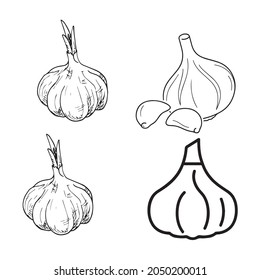 set of Garlic Icon, line isolated or logo isolated sign symbol vector, outline and stroke style Collection of high-quality vector illustration,