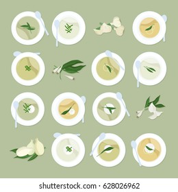 Set of garlic and onion soup - vector illustration