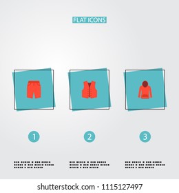 Set of garment icons flat style symbols with vest, hoodie, shorts and other icons for your web mobile app logo design.