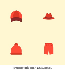 Set of garment icons flat style symbols with baseball cap, beanie, panama and other icons for your web mobile app logo design.