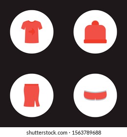 Set of garment icons flat style symbols with t-shirt, beanie, skirt and other icons for your web mobile app logo design.