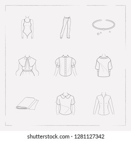 Set of garment icons line style symbols with polo, casual, pearl necklace and other icons for your web mobile app logo design.