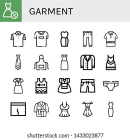 Set of garment icons such as Dress, Polo shirt, Tshirt, Jeans, Necktie, Apron, Jacket, Singlet, Swimming trunks, Underwear, Underpants, Bath robe , garment