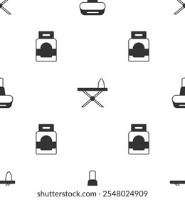 Set Garment steamer, Iron and ironing board and Laundry detergent on seamless pattern. Vector