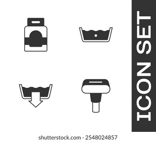 Set Garment steamer, Laundry detergent, Washing modes and Temperature wash icon. Vector