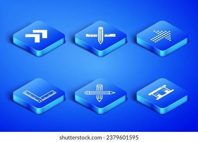 Set Gas filling station, Arrow, Crossed pencil, Folding ruler, and and Dots arrow icon. Vector